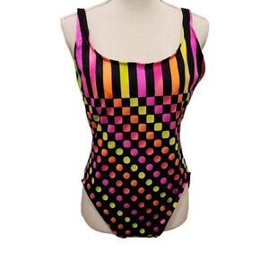 Summer Beach Women's Neon Colorful Scoop Neck Swimsuit Bathing Suit Size 17/18